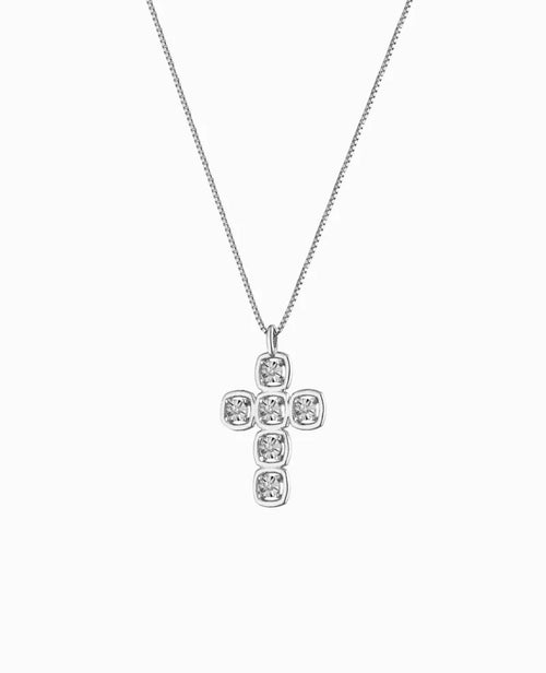 Collana croce punti luce quadrata oro e diamanti