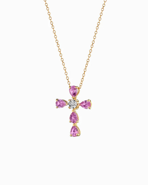 Croce zaffiri rosa e diamantino centrale