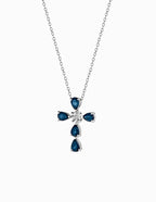 Collana croce zaffiri blu e diamantino centrale