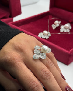 Anello foglia&perla argento