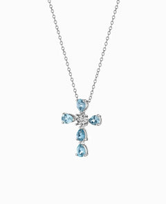 Collana croce acquamarina e diamantino centrale