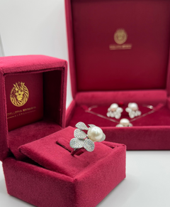 Anello foglia&perla argento