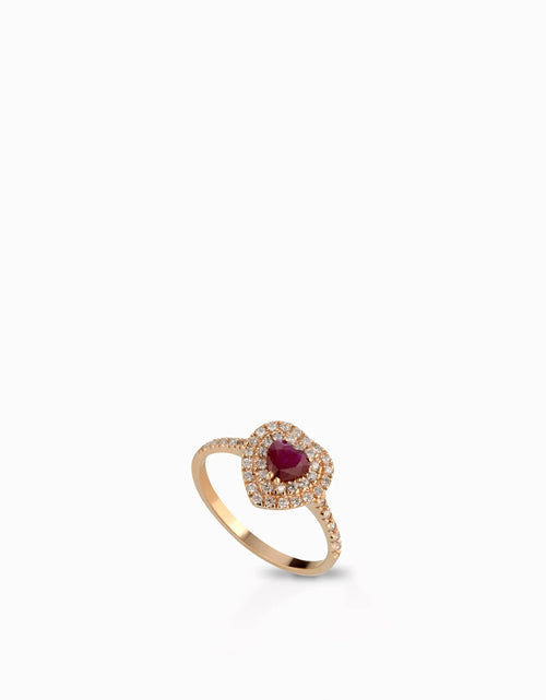Anello cuore rubino e diamanti