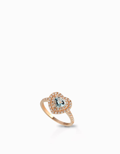 Anello cuore acquamarina e diamanti