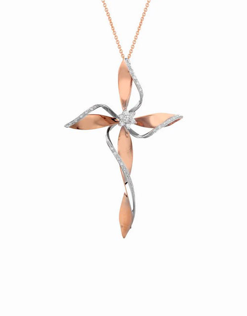 Croce FLOWER oro e diamanti grande rose’