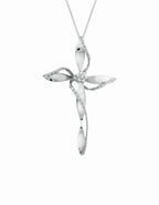 Collana croce FLOWER oro e diamanti grande bianca