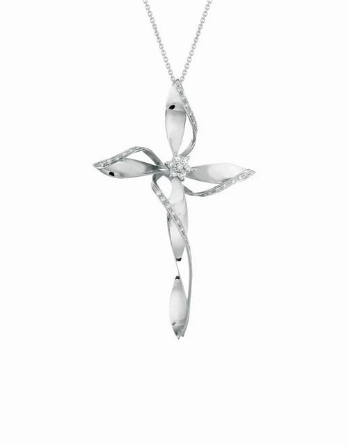 Croce FLOWER oro e diamanti grande bianca