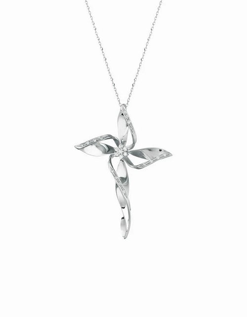 Croce FLOWER oro e diamanti media bianca
