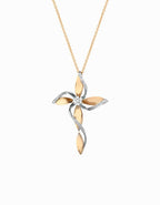 Collana croce FLOWER oro e diamanti piccola gialla