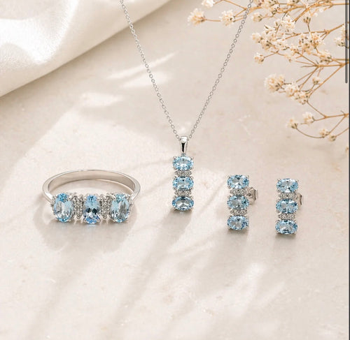 Orecchini oro 9ct acquamarina e diamanti