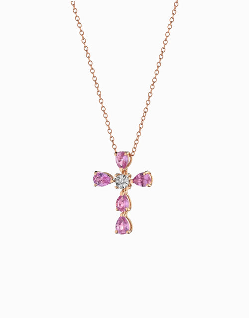 Croce zaffiri rosa e diamantino centrale