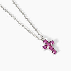 Collana croce mini rosa argento