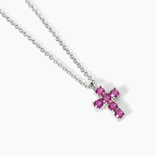 Collana croce mini rosa argento