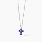 Collana croce mini blu argento