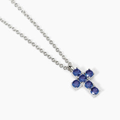 Collana croce mini blu argento
