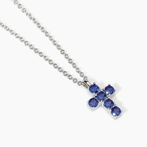 Collana croce mini blu argento