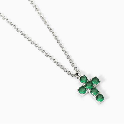 Collana croce mini verde argento