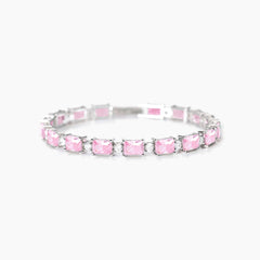 Bracciale tennis baguette rosa argento