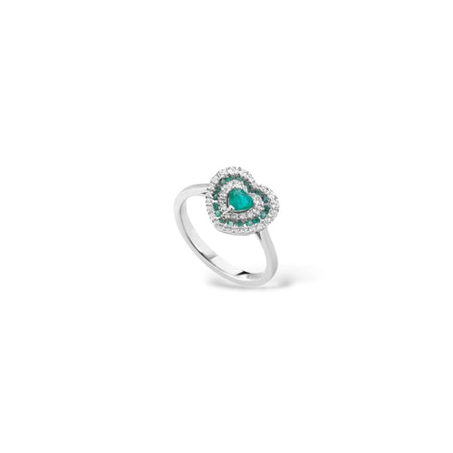Anello cuore smeraldo e diamanti