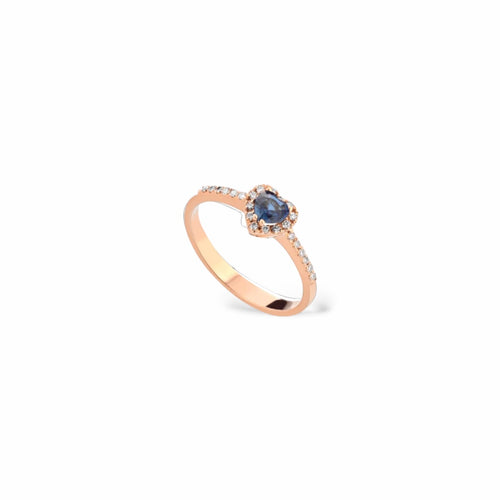 Anello cuore oro rosa e zaffiro blu