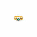 Anello tubogas fascia stretta oro e cuore smeraldo