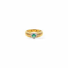 Anello tubogas fascia stretta oro e cuore smeraldo