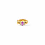 Anello tubogas fascia stretta oro e goccia zaffiro rosa