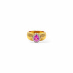 Anello tubogas fascia larga oro e goccia zaffiro rosa