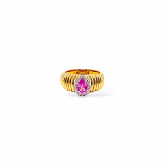 Anello tubogas fascia larga oro e goccia zaffiro rosa