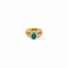 Anello tubogas fascia larga oro e goccia smeraldo