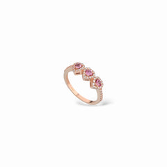 Anello trilogy cuori zaffiri rosa e diamanti