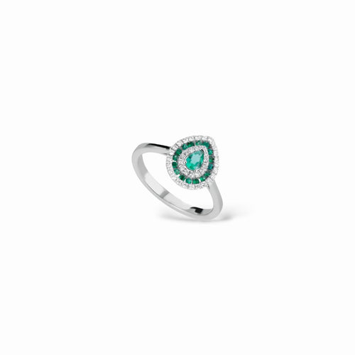 Anello goccia smeraldi e diamanti