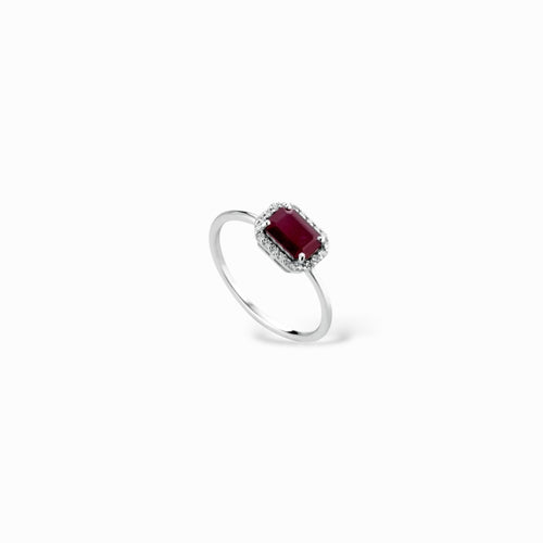 Anello quadrato rubino e diamanti