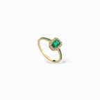 Anello quadrato smeraldo e diamanti