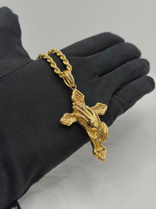 Collana croce mani oro