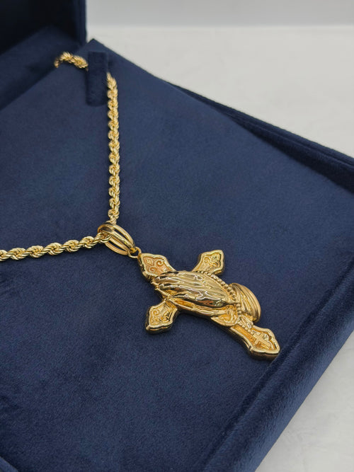 Collana croce mani oro