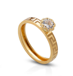 Anello solitario greca oro