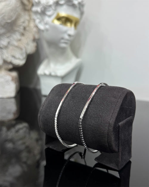 Bracciale targhetta con tennis argento