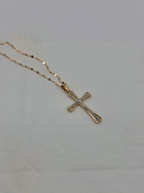 Collana croce bicolore oro