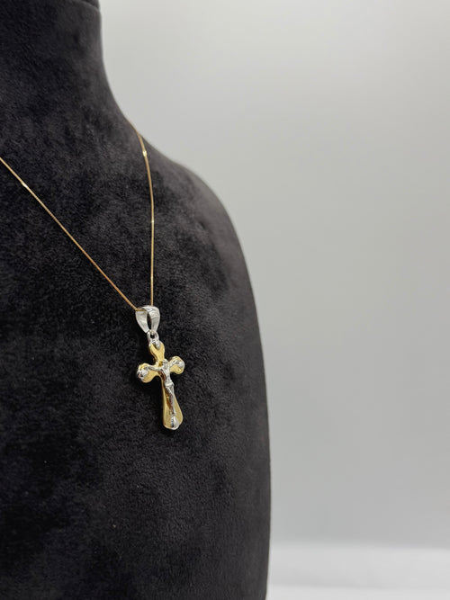 Collana croce con Cristo bicolore oro