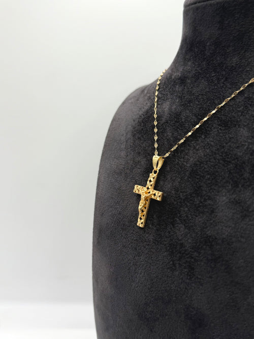 Collana croce con Cristo lavorata oro