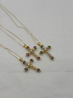 Collana croce MILLELUCI pietre colorate oro