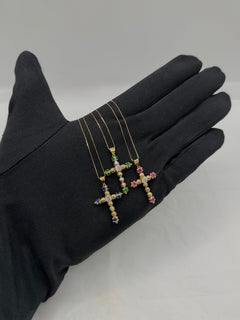 Collana croce MILLELUCI pietre colorate oro