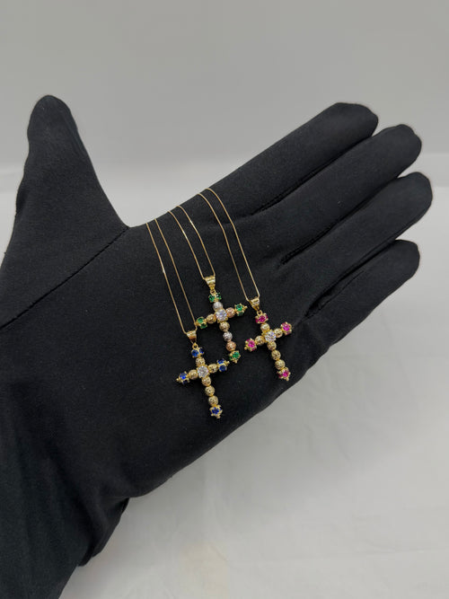 Collana croce MILLELUCI pietre colorate oro