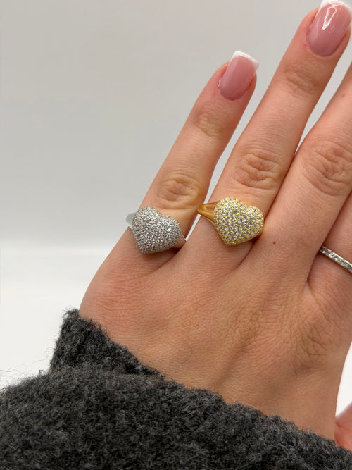 Anello CUORE PAVE’ argento