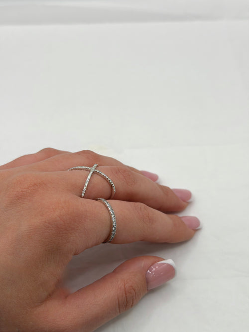 Anello incrocio zirconato argento