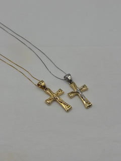 Collana croce scatolata con Cristo oro