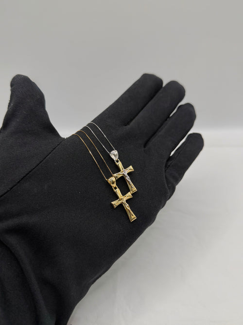 Collana croce scatolata con Cristo oro