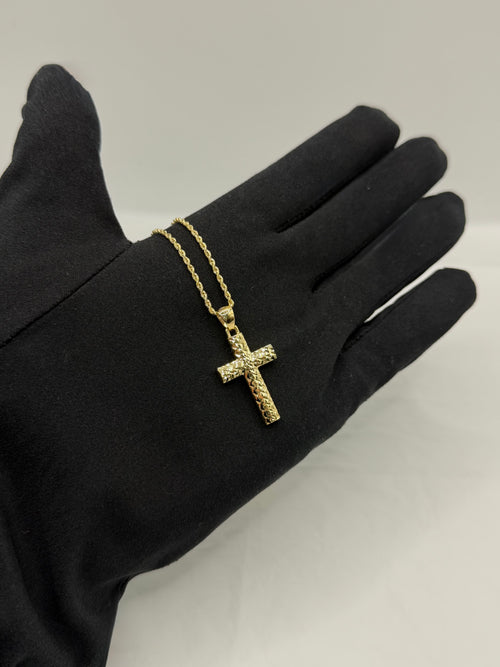 Collana croce scatolata diamantata oro