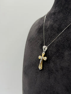 Collana croce scatolata con Cristo bicolore oro